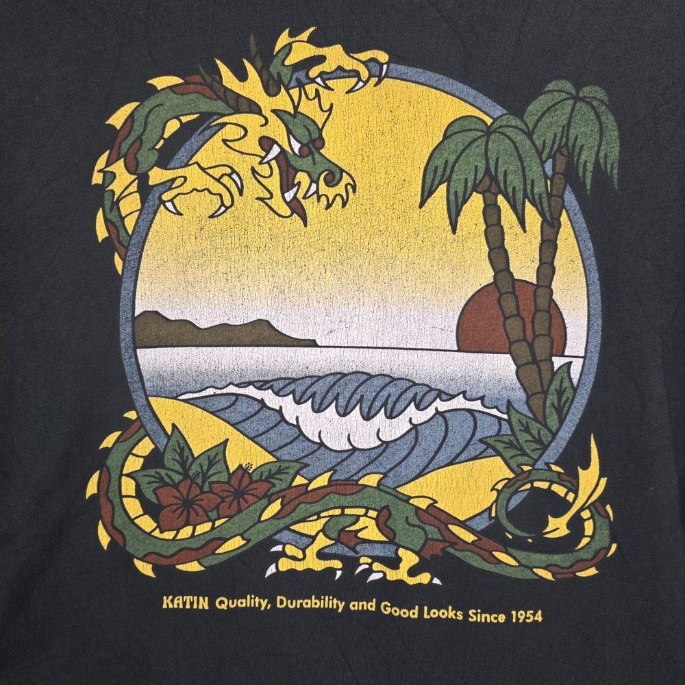 Katin Dragon Beach Graphic Long Sleeve T-Shirt Large Black Cotton Surf Skate